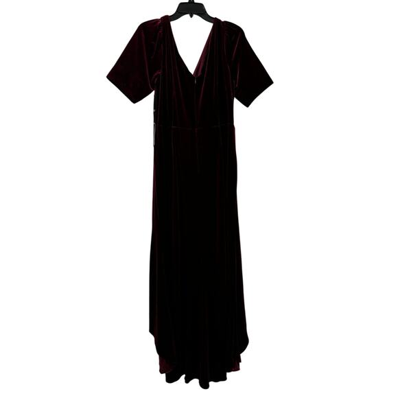 Adrianna Papell Plus Size Velvet V Neck Draped High Low Gown Burgundy NWT 14W - Picture 4 of 10